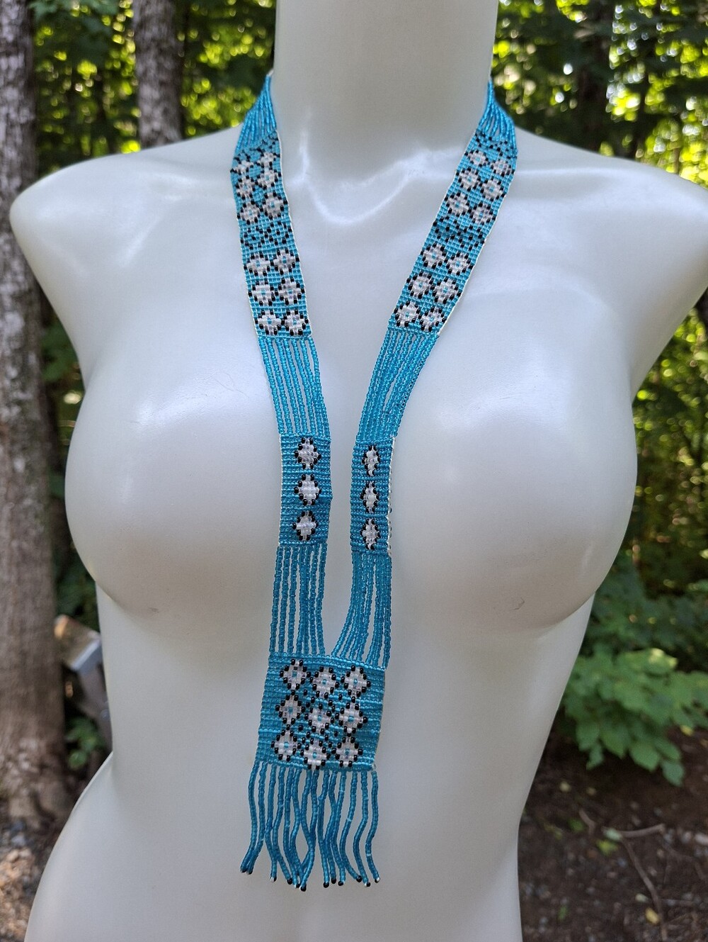 Traditional Weaving Folk Handmade Glass Seed Beads Necklace Long Gerdan Beeded